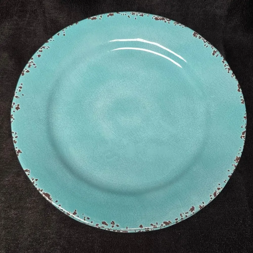 Cynthia Rowley Melamine Blue Rustic Crackle Scroll Dinner Plates 11